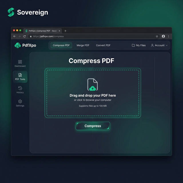 PdfXpo tool showing optimization settings for Gmail and Outlook