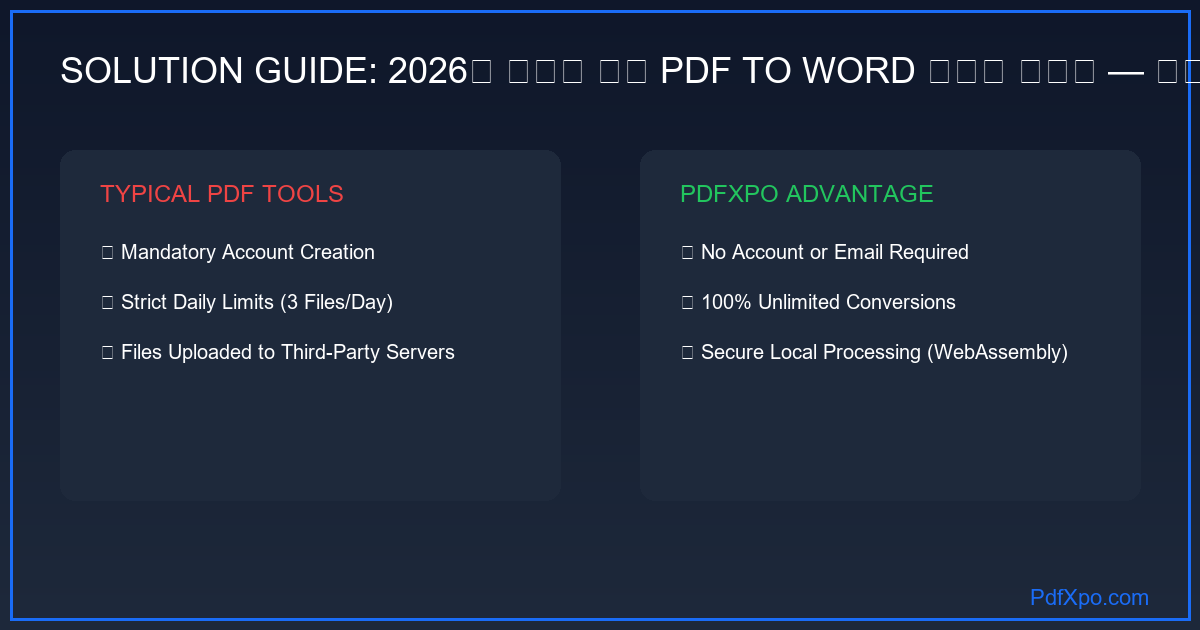 2026 최고 무료 PDF to Word 변환기 비교 인포그래픽 — PdfXpo