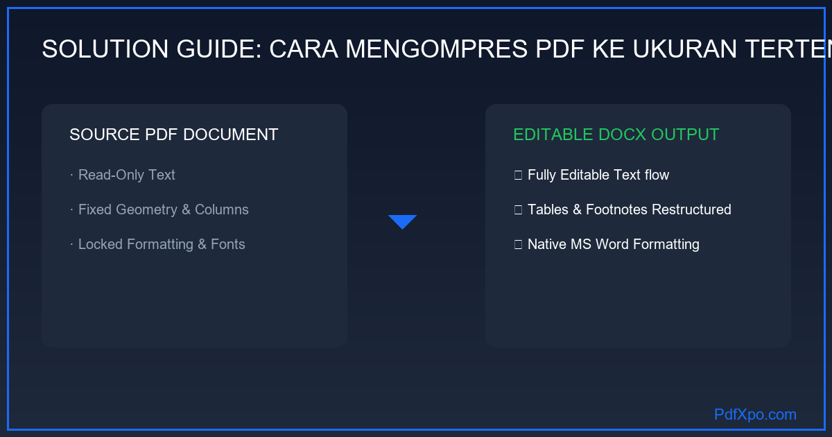 Kompres PDF ke ukuran tertentu — sebelum dan sesudah kompresi dengan target ukuran tepat