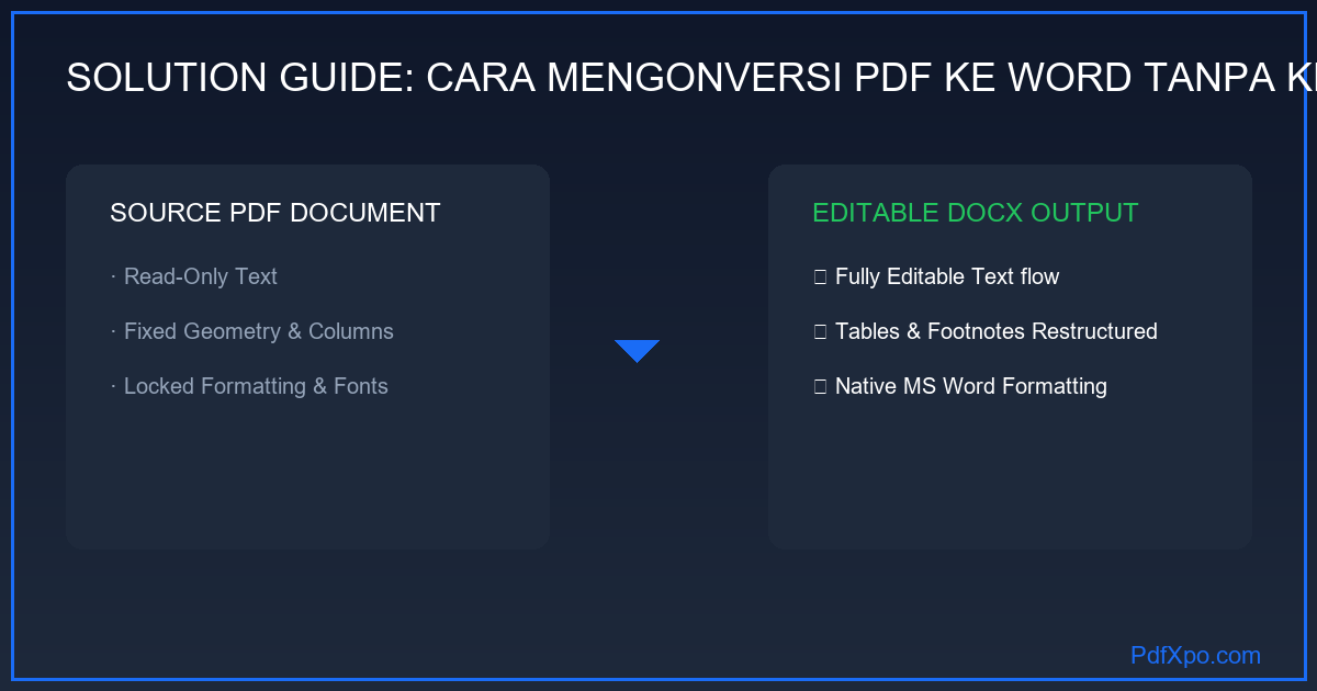 Perbandingan format sebelum dan sesudah konversi PDF ke Word—layout terjaga sempurna di PdfXpo
