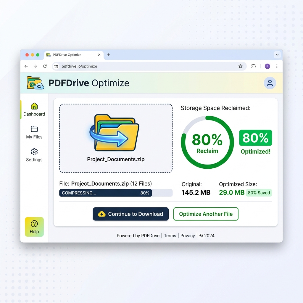 PdfXpo tool showing storage space being reclaimed during compression