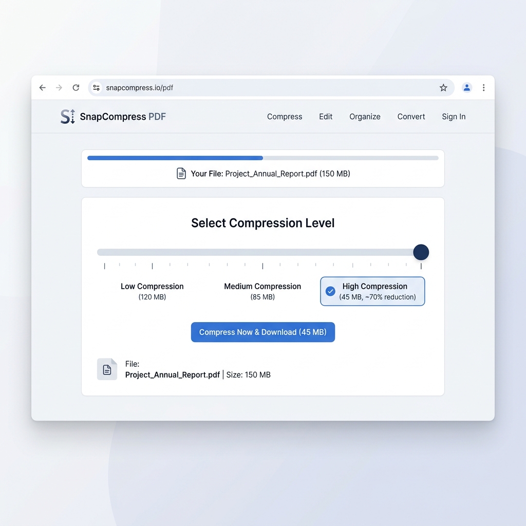 PdfXpo web-based PDF compressor on a mobile-friendly view