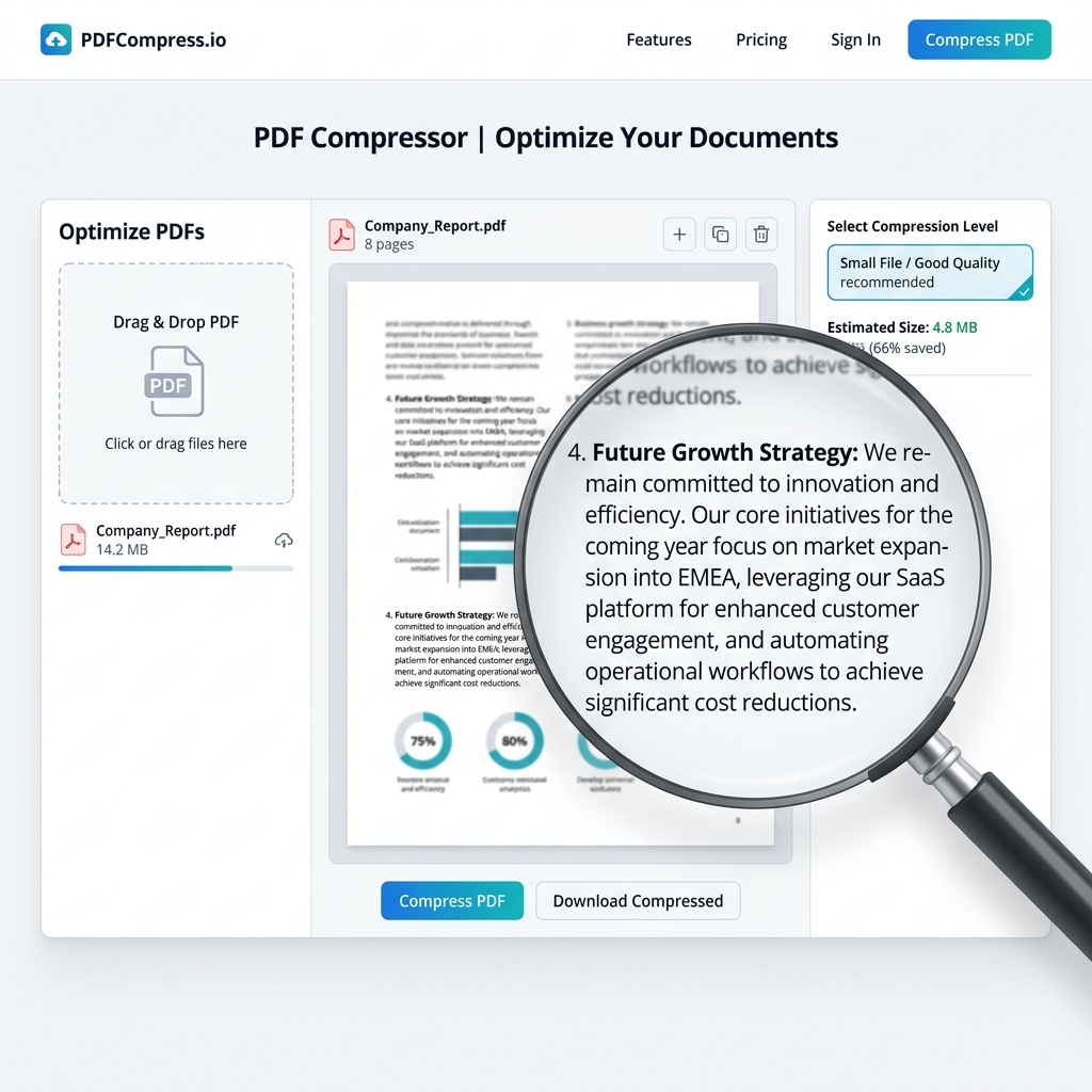 Pengaturan reduksi ukuran PDF ke 1MB.