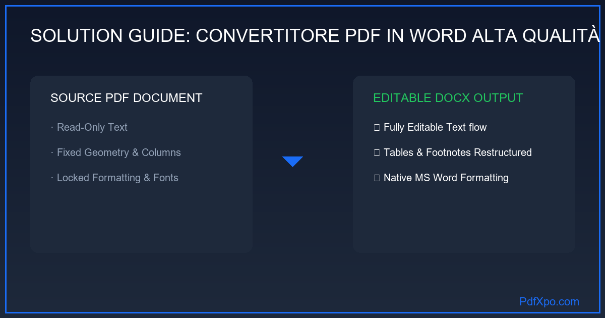 Confronto qualità: PDF convertito in Word con alta fedeltà rispetto a converter scadenti — PdfXpo