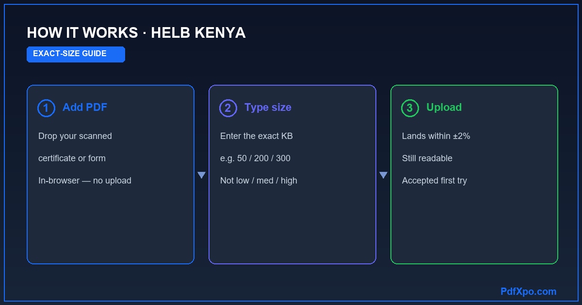 How to compress a PDF to an exact size for HELB KENYA — 3 steps