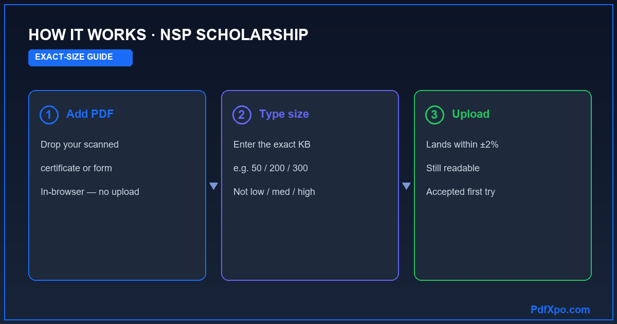 How to compress a PDF to an exact size for NSP SCHOLARSHIP — 3 steps