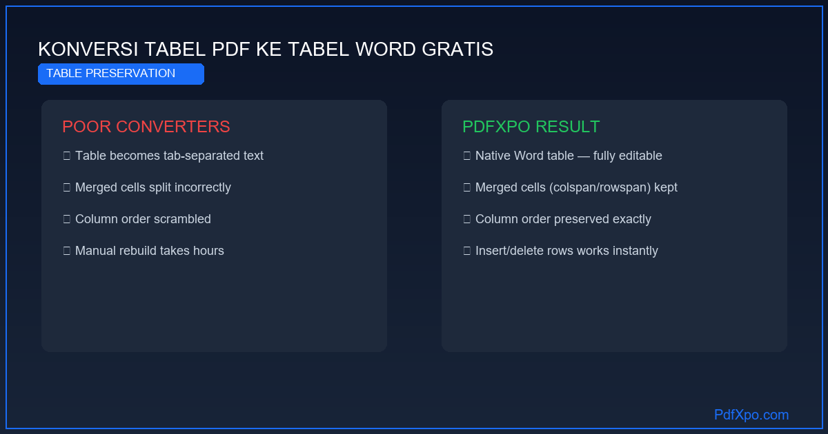 Konversi tabel PDF ke Word – gratis dan rapi