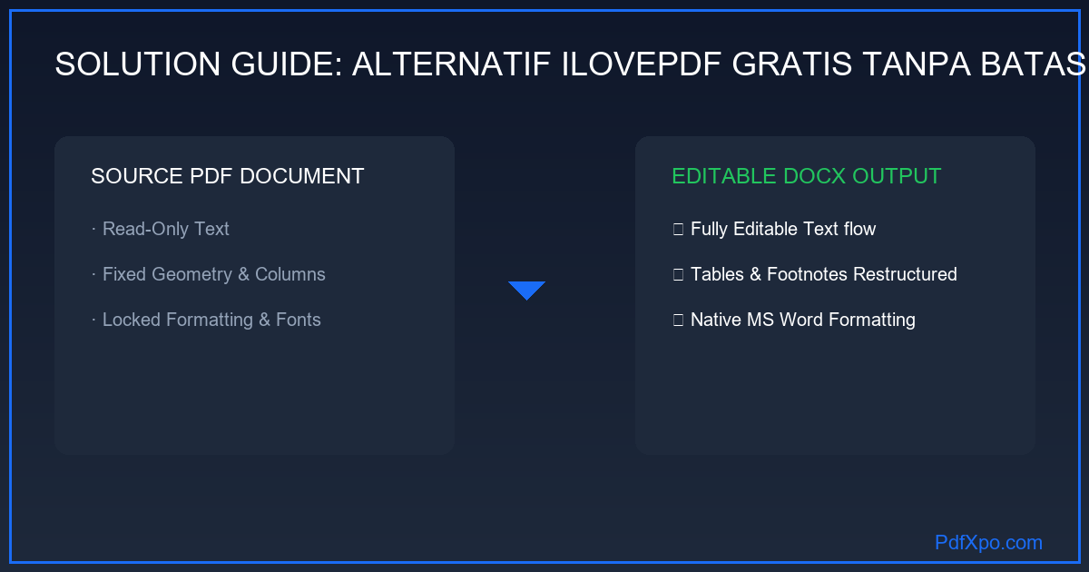 Perbandingan batas harian iLovePDF vs konversi tak terbatas PdfXpo untuk PDF ke Word