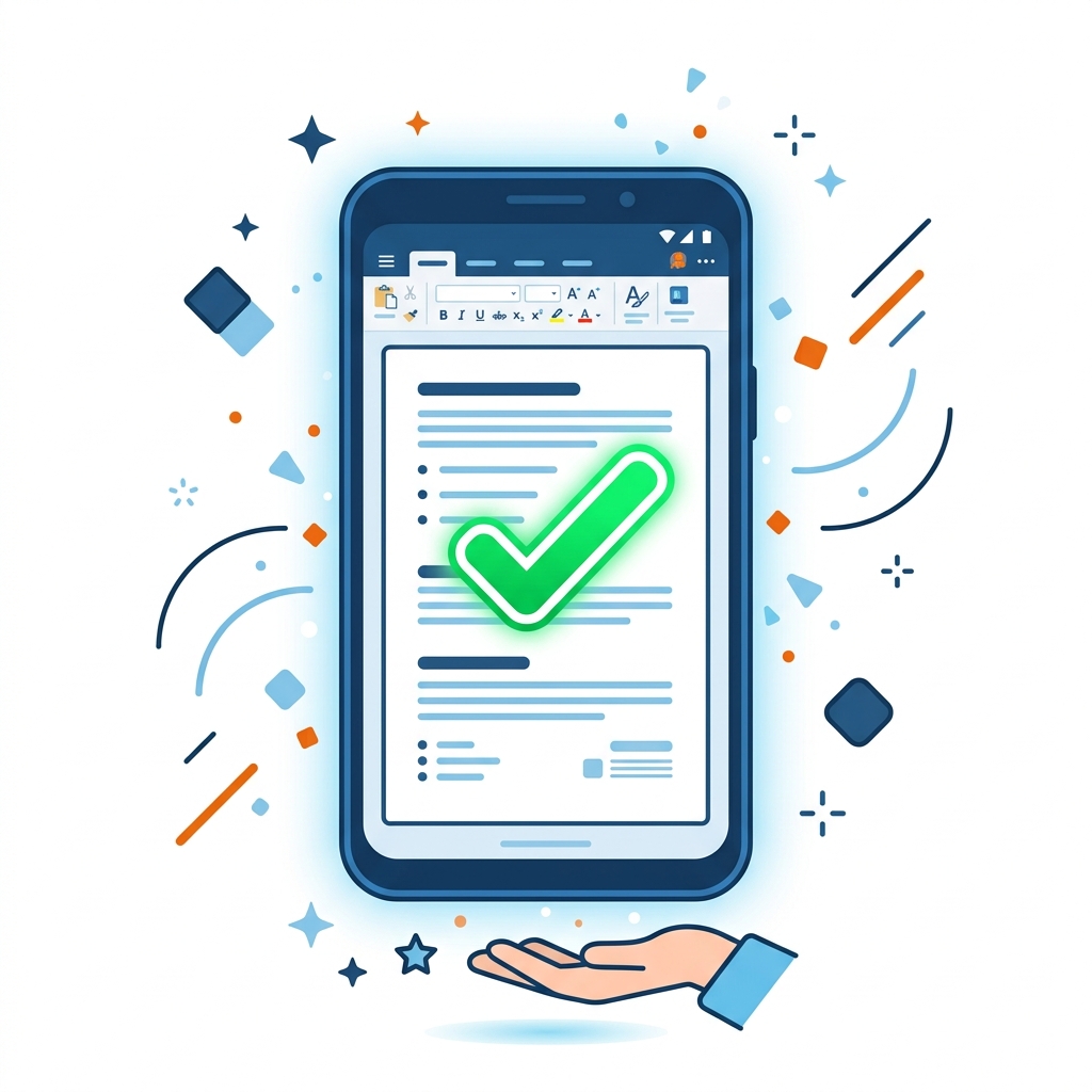 완벽하게 서식 지정된 Word 문서와 성공 체크 표시