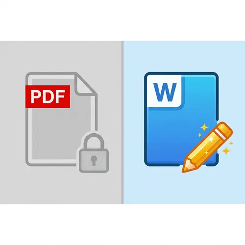 Side-by-side comparison: Locked PDF vs Shimmering Editable Word document