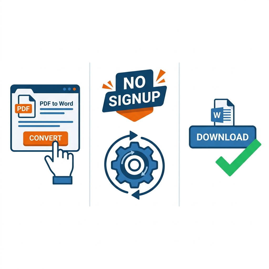 Simple mobile process illustration showing the transition from PDF to Word