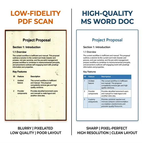 Clean comparison showing a watermarked document vs a professional PdfXpo result